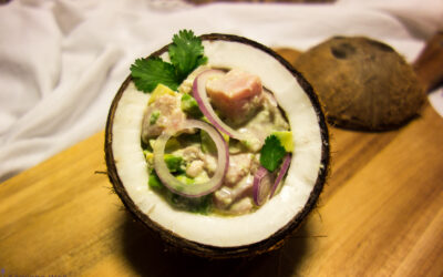 Tuna-Ceviche mit Kokosmilch, Ingwer und Avocado